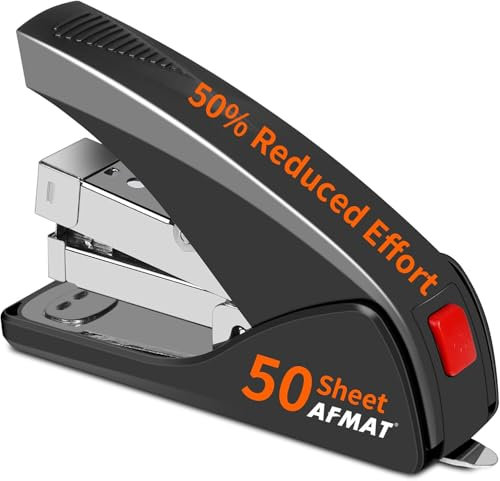 AFMAT Müheloser Schreibtischheftgerät, Arbeitssparendes Heftgerät 50 Blatt Kapazität, Ergonomischer, Tacker Büro Zum Heften mit Einem Finger, Platzsparende Größe für Zuhause das Büro