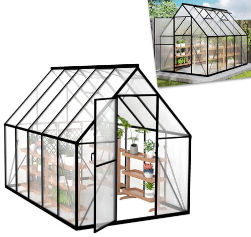 ACXIN Gewächshaus für Garten, Aluminium Treibhaus, Tomatenhaus & Pflanzenhaus mit Fundament, Dachfenster, PC-Platten, Bodenanker, Eisenverstärkung, 280x180x195cm Frühbeet, Wetterfest & UV-beständig
