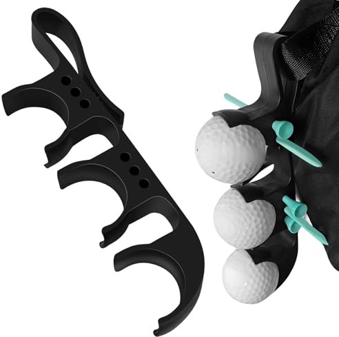 Porte-balles de Golf 2 en 1, collecteur à dégagement Rapide avec Crochet, Accessoires de Golf Portables et Polyvalents pour Hommes et Femmes, pour Sac de Club, Noir (Peut contenir 3 balles et 6 Tees)