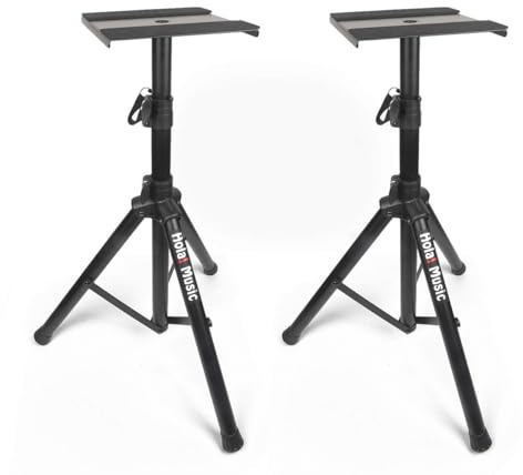 Heavy-Duty Studio Monitor Stands (Pair) - Adjustable Height 29 to 53 - 80lb Capacity Tripod Speaker Stands with Non-Slip Pads - Fits PA & Studio Monitors