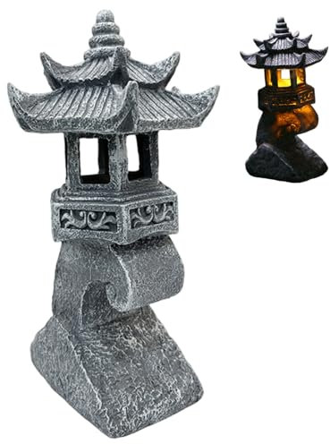 Hbbgdiy Estatua de Linterna de Pagoda Japonesa de 4x6x13 Pulgadas de Agua Solar Japonesa, luz Solar de Piedra Decorativa para jardín, Patio, césped, Patio y balcón