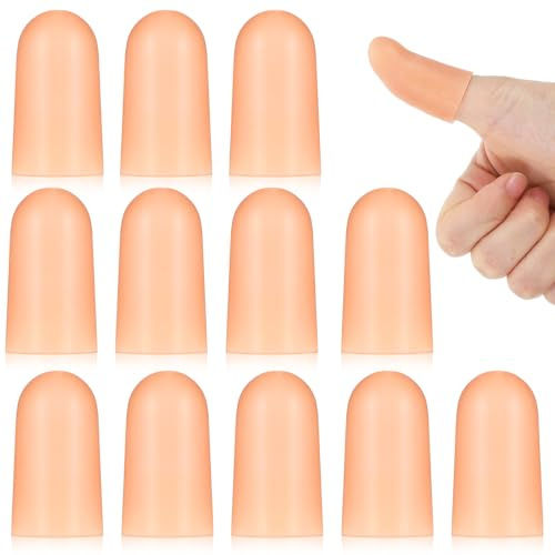 Larrel 12 Stück Silikon Fingerschutz, 4,5 x 2,5 cm Hautfarbene Daumenschutz Verschleißfester Fingerkuppenschutz aus Silikon für Rissige Finger, Fingerarthritis, Handekzeme, Schnellender Finger, Blasen