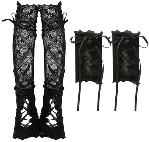 TYXHXTF 2 Paar Fingerlose Handschuhe, Spitzen Handschuhe, Gothic Accessoires, Punkhandschuhe für Halloween Party Cosplay für Damen