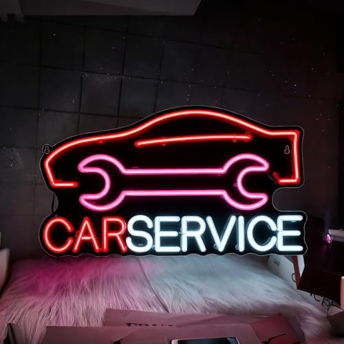 Car Service Neon Schild, LED Garage Leuchtreklame Neon Sign für Wand Deko, Dimmbare Neonlichter USB Power für Car Repair Shop Männ Höhle Autowerkstatt Autoraum Werkstatt Schlafzimmer