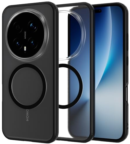ZHMECOCASE Magnetische Hülle für Honor Magic 8 Pro 5G – [Mag-Safe Kompatibel] [Starker N56-Magnet] [Militärischer Schutz] [Schlank & Stoßfest] Halbtransparent Matt-Rücken Case (Schwarz)