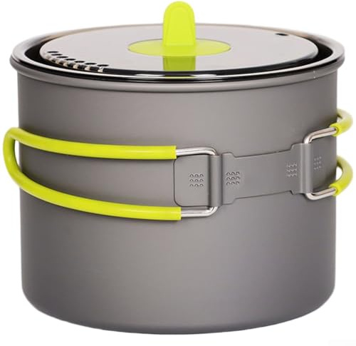 Harteloxiertes Aluminium für Camping-Topf, 1 2 l, mit flachem Boden und klappbarem Griff zum Kochen im Freien und Zubereitung von Mahlzeiten