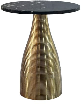 FineBuy Beistelltisch Rund 40x40x48 cm Metall Schwarz mit Marmorplatte | Sofatisch mit massiver Platte aus Naturstein, Anstelltisch handgefertigt, kleiner Wohnzimmertisch, Dekotisch