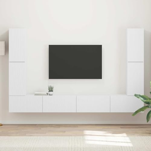 SooIarix TV-Schrankset 8 pcs Weiß Holzwerkstoff mit 4 Wandschränken modernes TV Board Sideboard Wohnzimmer Fernsehschrank und TV Lowboard vielseitig für Technik und Deko