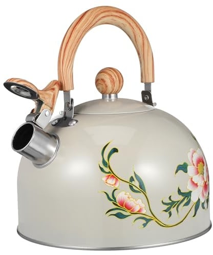 Pfeifender Teekessel 3l aus Edelstahl für Herd mit Blume | Pvc Griff, Leicht zu Reinigen, Dezente Luxusoptik, Robust für Küche und Alltag