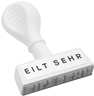 WEDO 19319 Lagertext Stempel EILT SEHR, Kunststoff, Abdruckbreite ca. 45 mm, ergonomischer Griff, weiß