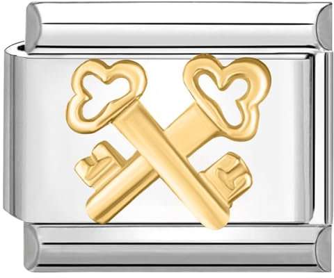 Quiges - 9mm Italian Style Charm Modul Edelstahl Zwei Schlüssel für Italienische Armbänder
