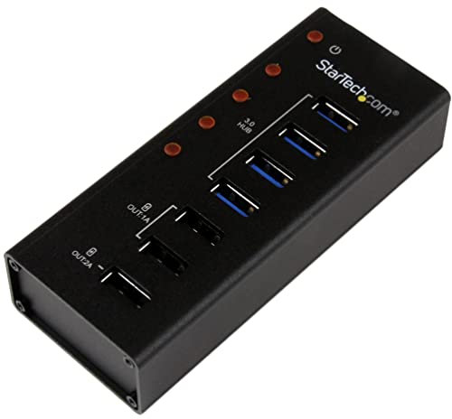 StarTech.com Hub USB 3.0 (5Gbps) alimentato a 4 porte, 3 porte di ricarica USB dedicate, Box esterno in metallo montaggio a parete (ST4300U3C3)