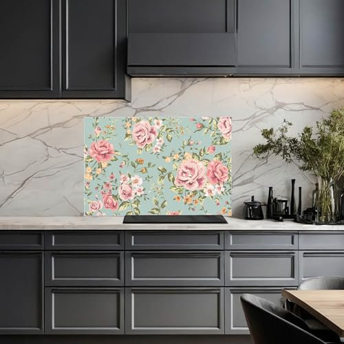 banjado® Küchenrückwand Glas als Spritzschutz für Küche 75x50cm– Fliesenspiegel mit Motiv Altrosa Blume – Nischenrückwand selbstklebend ohne Bohren Sicherheitsglas - magnetisch & beschreibbar