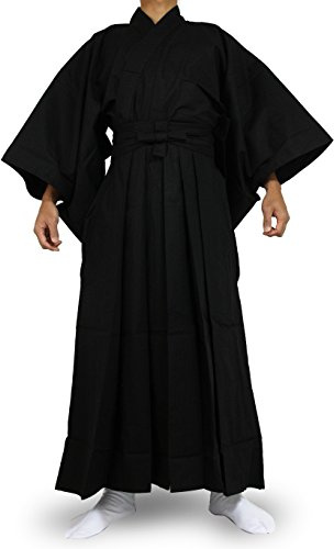 Edoten Japanese Samurai Hakama Uniform Traditional Japanese Clothing Kimono sleeveBK-BK XL