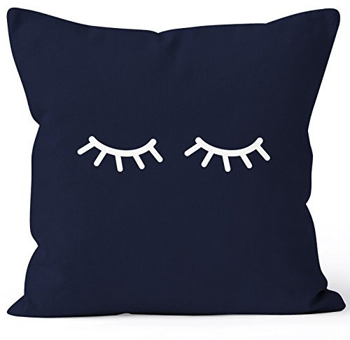 MoonWorks Kissenbezug Schlafende Augen Wimpern Eye Lashes Müde Schlafen Mascara Kissen-Hülle Deko-Kissen Baumwolle Navy 40cm x 40cm