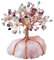 SUNYIK Trommelstein Edelstein Geld Baum Bonsai Fengshui Lucky Heilung Dekoration Rainbow Fluorite Tree Wrapped on Rose Quartz Base(3.5)