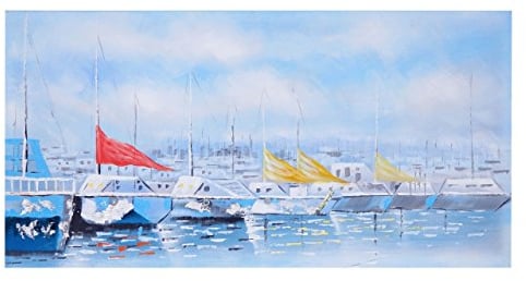 Ölgemälde Boote, 100% handgemaltes Wandbild Gemälde XL, 140x70cm
