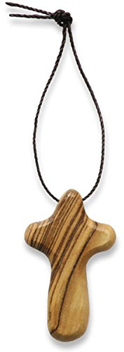 Christliche Geschenkideen Handschmeichler Kreuz, Olivenholz aus Israel, mit Band