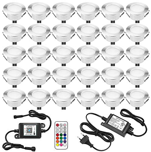 INDARUN LED Bodeneinbauleuchten Aussen RGBW 30er Set, Ø31mm WiFi Terrasse Einbaustrahler, Led Terrassenbeleuchtung IP67 Wasserdicht Boden Licht für Küche Garten Treppen