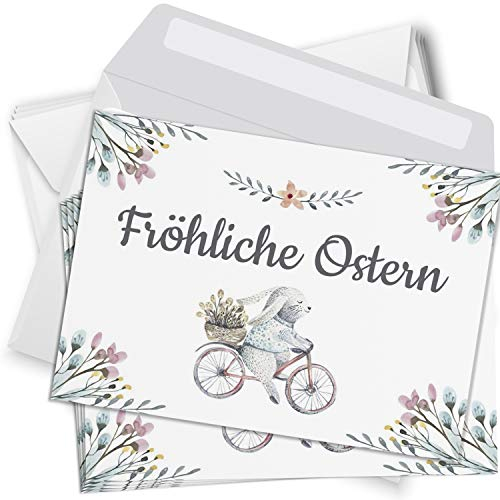 Einladungskarten Manufaktur Hamburg 10 Postkarten zu Ostern mit Umschlägen im Set - Osterkarten modern Hase Aquarell Osterpostkarten