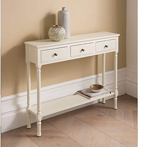 Homesdirect365 French Style White Wooden Console Table | 3 Drawer Hallway Table | White Sideboard | Hallway Furniture | Living Room Furniture | Radiator Table | Slim Console Table | Narrow Table