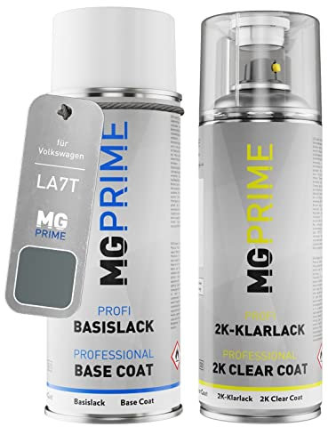 MG PRIME Autolack 2K Spraydosen Set für Volkswagen VW LA7T / A7T / X6 United Grey Metallic/Cinza Unted Basislack 2 Komponenten Klarlack Sprühdose