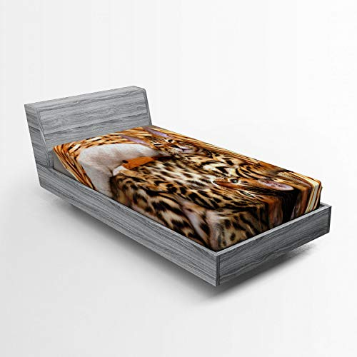 ABAKUHAUS Kätzchen Spannbetttuch, Bengal-Katzen im Korb, Soft Dekorativer Stoff Bettwäsche Rund-um Elastischer Gummizug, 90 x 200 cm, Hellbraun Beige
