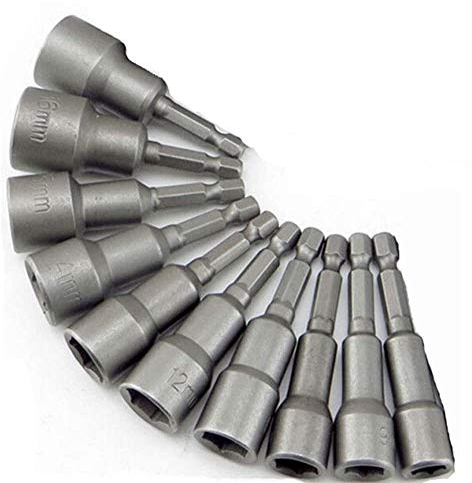 Wisfor 10-tlg Stecknuss Set magnetische Stecknuss Adapter Bitsatz Steckschlüsselsatz - 1/4 Zoll Sechskant Steckschlüssel Adapter für Bohrer oder Akkuschrauber - 6/7/8/10/12/13/14/15/17/19mm