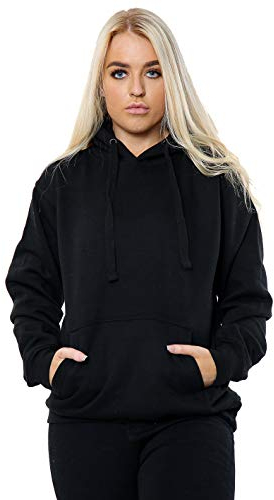 Damen Oversize Pullover Einfarbig Hoodie Top mit Reißverschluss Hoodies Sweatshirt Top Pullover UK 10-18 Gr. Small, Schwarz