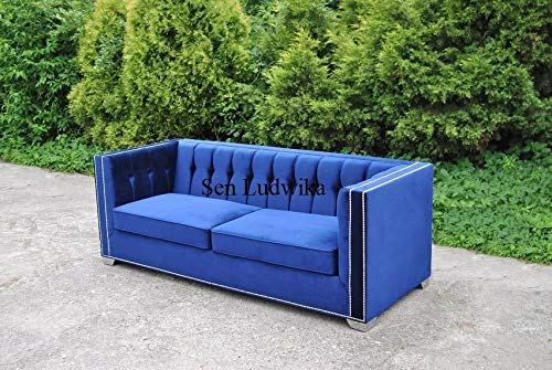 jvmoebel Dreisitzer Couch Polster Sitz Sofas Textil Sofa 3 Sitzer Blau Chesterfield Neu