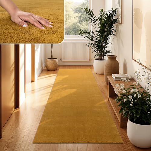 Paco Home Moderner Kuscheliger Wohnzimmer Teppich Kurzflor waschbar flauschig Weich Einfarbig Felloptik zeitlos stilvoll rutschfest pflegeleicht, Grösse:100x200 cm, Farbe:Gelb
