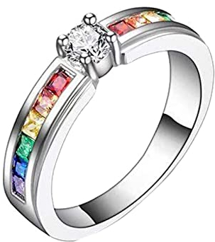 luoluoluo Bunte Accessoires Frauen Ringe Eingelegt Zirkon Titan Stahl Farbe Ring Mode Regenbogen Ring Damen Schmuck Geschenk