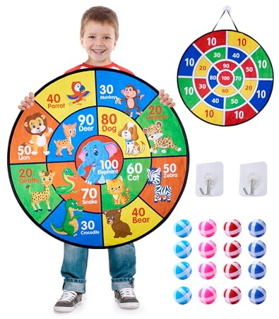 LUNEKUCK Dartscheibe Kinder Spielzeug 66cm Klett Dartscheibe Kinder mit 16 Klebrigen Bällen Doppelseitige Safe Game Outdoor Indoor Dartspiel für Kinder 3–10 Geburtstags Geschenke