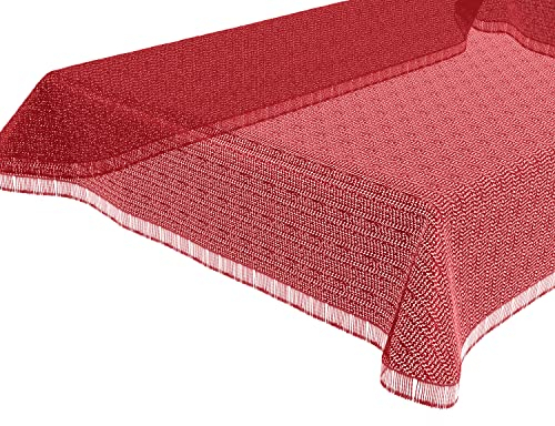 BEAUTEX Moa Weichschaum Tischdecke mit Fransen, Garten, Balkon, Terrasse, Camping - Oval 160x220 cm, Rot