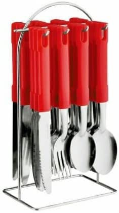 TRTO 24 Piece Cutlery Set with Chrome Stand Essentials Useful for Every Home (Red)