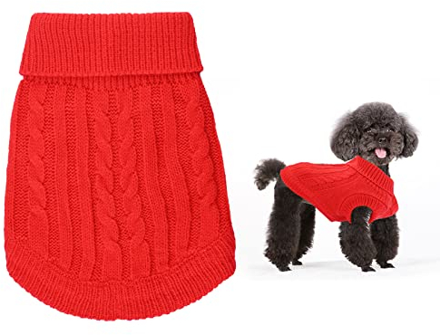 Small Dog Jumper, Warm Puppy Sweater for Winter - Knitted Pullover Soft Turtleneck Clothes Vest for Pet Autumn, Winter Outfit - Welsh Corgi, Yorkshire Terrier, Chihuahua (XS, Red)