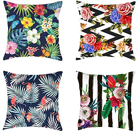AKIS Home Kissenbezug 45x45cm 4er-Set Tropische Pflanze Kissenbezüge Dekokissen für Wohnzimmer Balkon Wohndeko Dekokissen Zierkissenbezug…