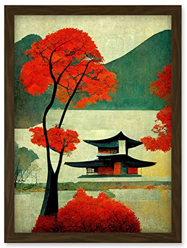 Doppelganger33 LTD Modern Japanese Red Maple Tree Artwork Framed Wall Art Print A4