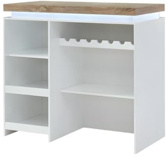 Vente-unique-Hausbar mit LEDs - MDF lackiert - Weiß & Eichefarben - Halo II