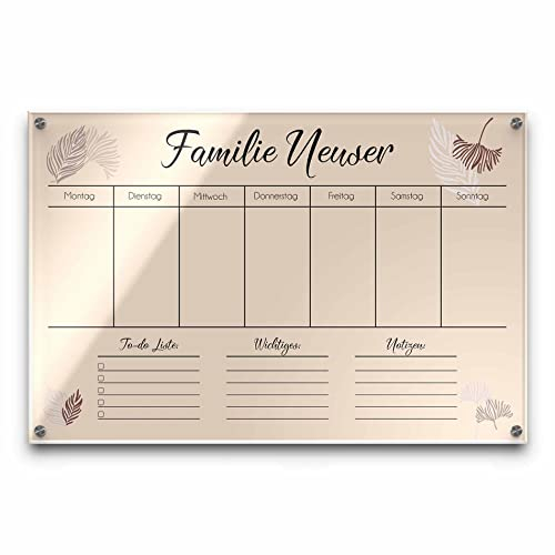 Wochenplan abwischbar für die Familie aus Acrylglas - individuell bedruckter Familienplaner mit Wunschtext - großer Acryl Kalender zum beschriften - Haushaltsplan Woche - ca. 60x40 cm