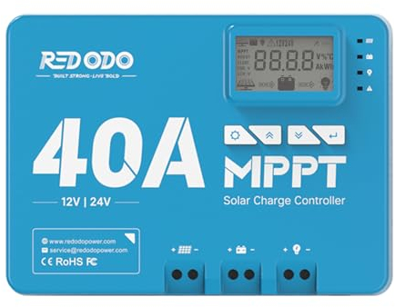 Redodo 40A MPPT 12V/24V Auto DC Input Solarladeregler mit eingebautem Bluetooth Modul, Parameter verstellbare LCD Display LED Anzeige