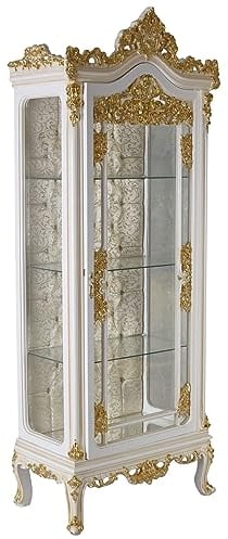 Standvitrine Schrank Vitrine Vitrinenschrank 206 cm Antik Gold/Weiss bar093 Palazzo Exklusiv