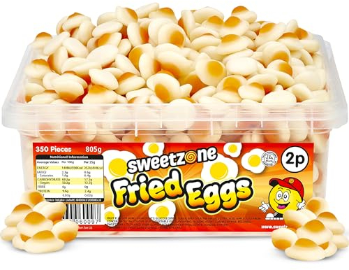 Sweetzone Mini Fried Eggs Halal Sweets Tub, 805 g 350 pcs. Tubs of Sweets, Jelly Sweet, Old Fashioned Sweet, Sweeties Bulk, Gummy Sweeties, Candy Tub Delight for All