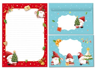 Briefpapier-Set Weihnachten Tomte Gnome als Briefblock mit Umschlag für Kinder Mädchen Jungen Weihnachtsbriefpapier (Block A5 mit 25 Blätter + 15 Umschläge)