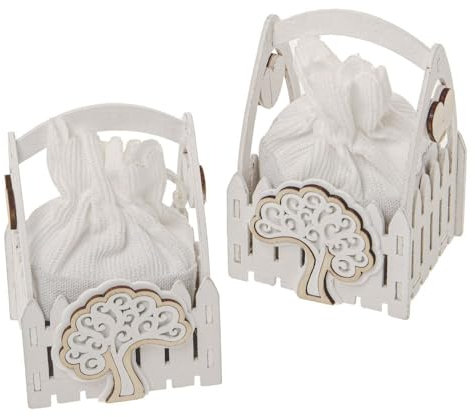 12 scatoline in Legno con Simbolo Albero della Vita e Sacchetto portaconfetti compreso Idea BOMBONIERA BOMBONIERE Nozze Comunione Nascita (Cestino 11cm)
