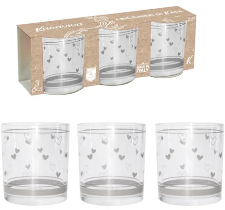 MAURY'S AVIO TRIS DI BICCHIERI PER ACQUA CON DESIGN A CUORICINI TORTORA