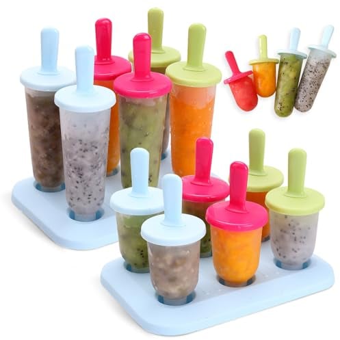 Riisoyu 12 Stück Eisformen Eis am Stiel, Eisformen Wiederverwendbar BPA Frei Eisformen 6 Kleine und 6 Große Eisformen Popsicle Formen Set mit 12 Kunststoffstäbchen, YM-12ice-mj