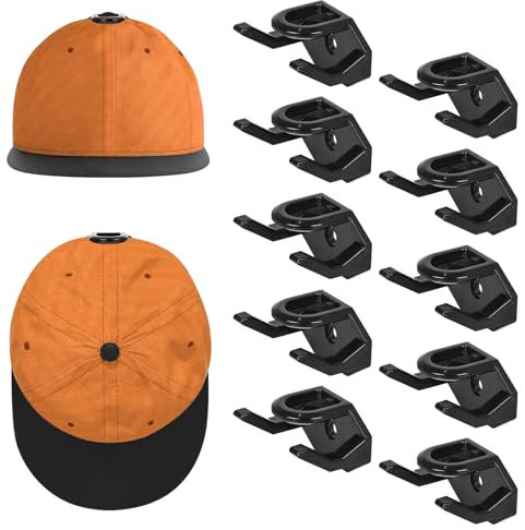 TOKPLNU 10 Pcs Adhesive Hat Hooks for Wall, Baseball Cap Holder Wall Mounted Hat Storage Rack for Wall,Minimalist No Drilling Hat Hangers Storage for Door Closet Office Bedroom, Black