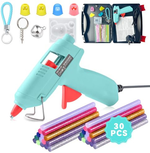 Hot Glue Gun Kit,Mini Glue Gun with Carrying Case,30 Pcs Colorful Glue Sticks,Precision Nozzle,Fast Preheating Hot Melt Glue Gun for School Crafts DIY Arts Gift(Blue 30W
