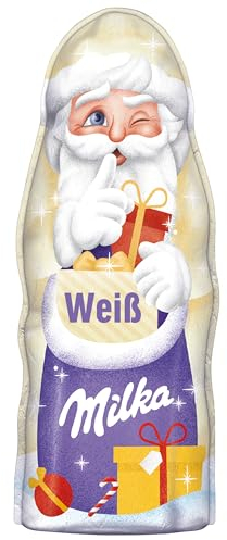 Milka Weihnachtsmann Weiße Schokolade 1 x 90g I Schoko Weihnachtsmann I Weiße Weihnachtsschokolade aus 100% Alpenmilch